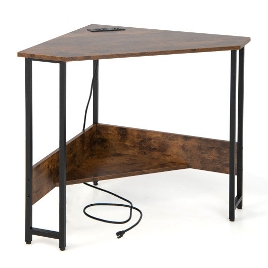 Triangle Computer Corner Desk with Charging Station-Black - Set Shop and Smile