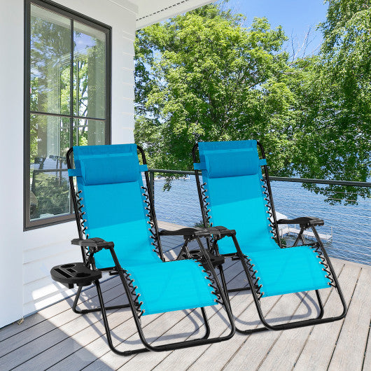 Outdoor Folding Zero Gravity Reclining Lounge Chair-Light Blue