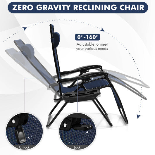 Outdoor Folding Zero Gravity Reclining Lounge Chair-Blue