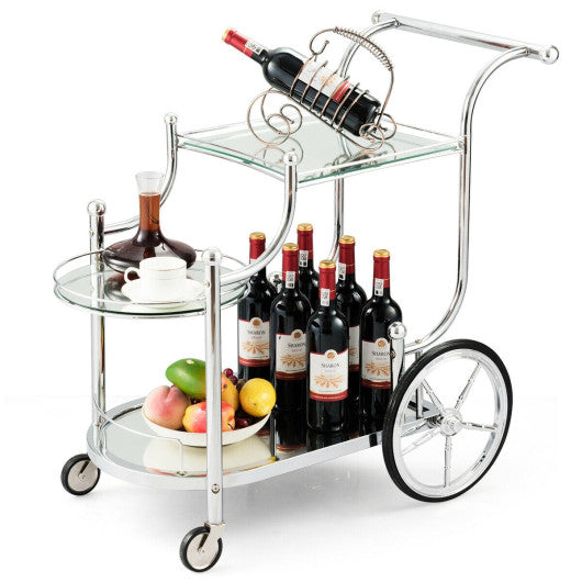 Kitchen Rolling Bar Cart with Tempered Glass Suitable for Restaurant and Hotel - Set Shop and Smile