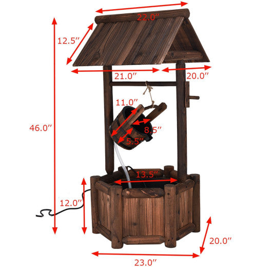 Garden Rustic Wishing Well Wooden Water Fountain with Pump - Set Shop and Smile