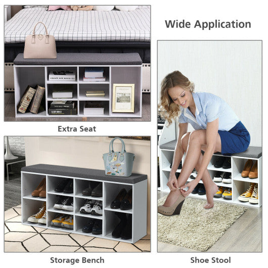 10-Cube Organizer Shoe Storage Bench with Cushion for Entryway-Beige - Set Shop and Smile