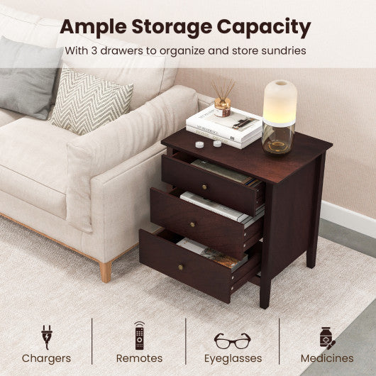 3 Drawers Nightstand Beside End Side Table Accent Table - Set Shop and Smile
