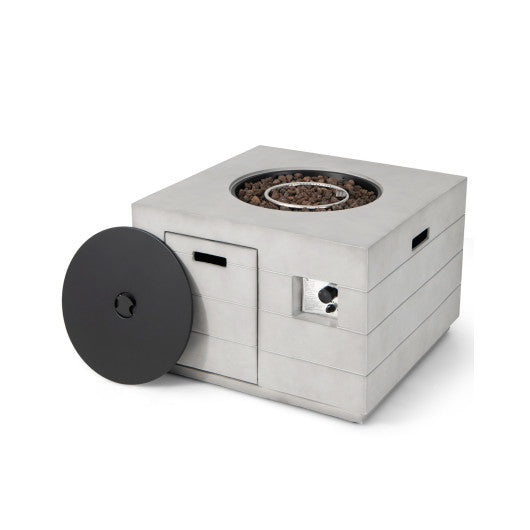 34 Inch Square Concrete Propane Fire Pit Table with Lava Rocks and Cover 50 000 BTU-Gray - Set Shop and Smile