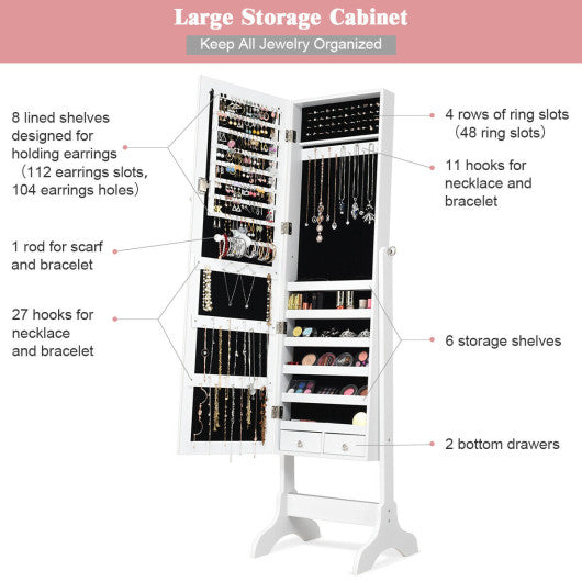 Lockable Mirrored Jewelry Cabinet Armoire Storage Organizer Box-Black - Set Shop and Smile