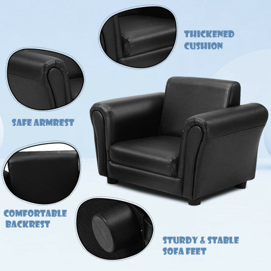 Black Kids Single Armrest Couch Sofa with Ottoman - Set Shop and Smile