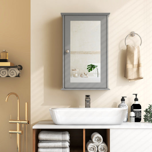 Bathroom Wall Cabinet with Single Mirror Door-Gray - Set Shop and Smile
