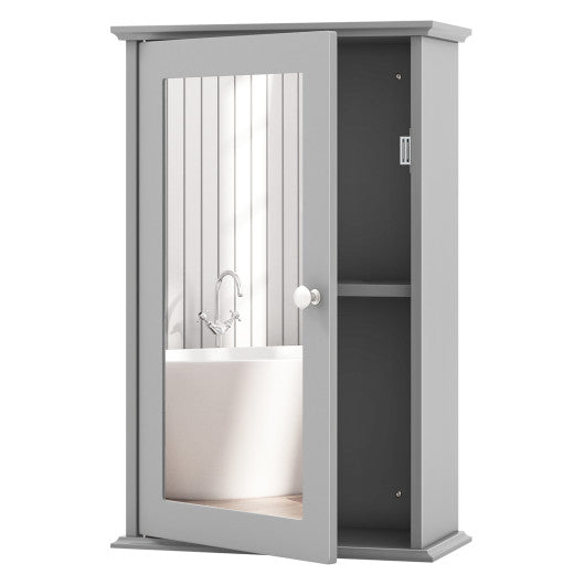 Bathroom Wall Cabinet with Single Mirror Door-Gray - Set Shop and Smile