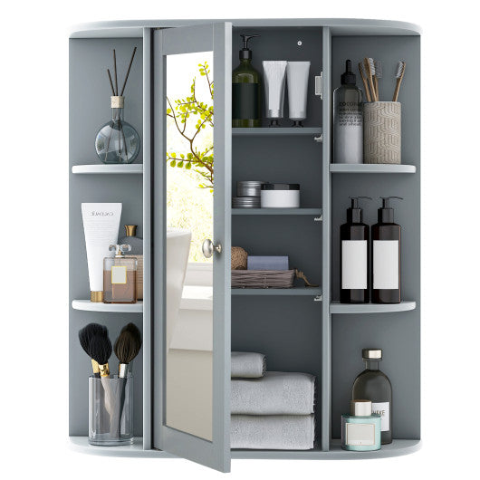 Bathroom Single Door Shelves Wall Mount Cabinet with Mirror-Gray