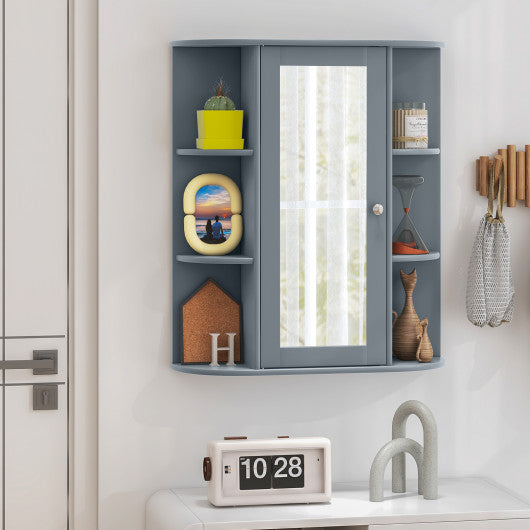 Bathroom Single Door Shelves Wall Mount Cabinet with Mirror-Gray