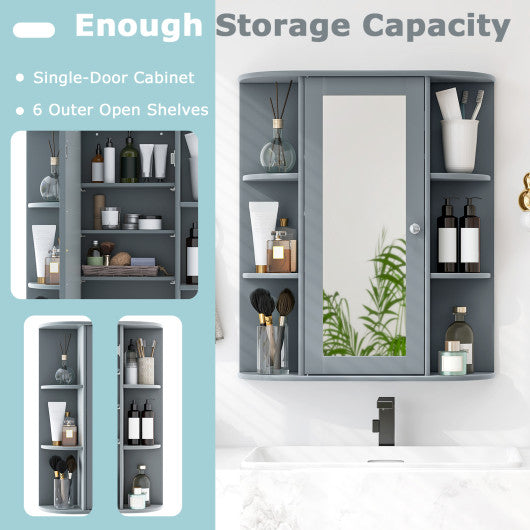 Bathroom Single Door Shelves Wall Mount Cabinet with Mirror-Gray