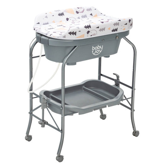 Folding Baby Changing Table with Bathtub and 4 Universal Wheels-Blue - Set Shop and Smile