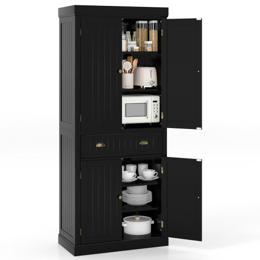 Cupboard Freestanding Kitchen Cabinet w/ Adjustable Shelves-Black - Set Shop and Smile