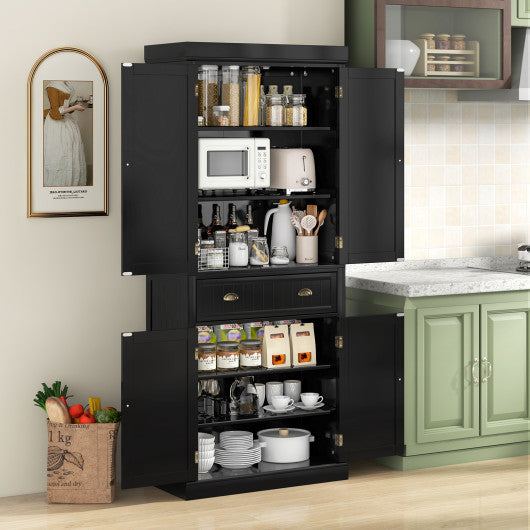 Cupboard Freestanding Kitchen Cabinet w/ Adjustable Shelves-Black - Set Shop and Smile