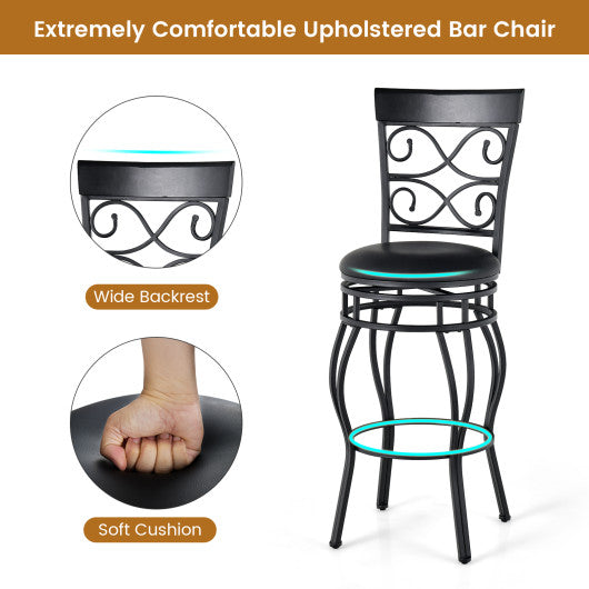 Set of 2 30 Inch Bar Stool with Backrest and Footrest-Black - Set Shop and Smile