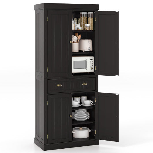 Cupboard Freestanding Kitchen Cabinet w/ Adjustable Shelves-Dark Brown - Set Shop and Smile