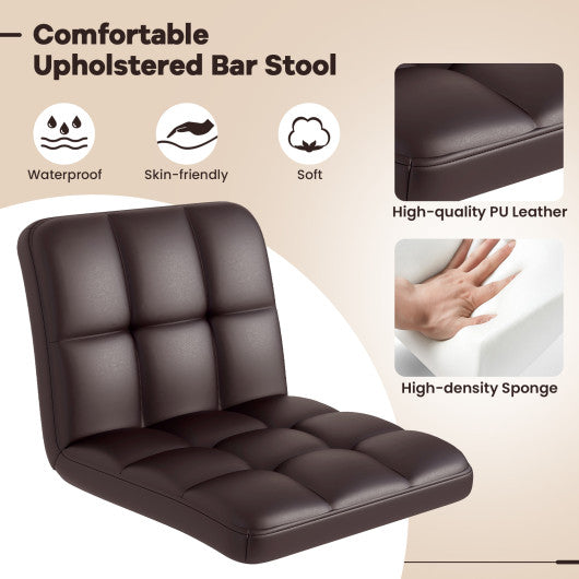Set of 2 Square Swivel Adjustable PU Leather Bar Stools with Back and Footrest-Coffee