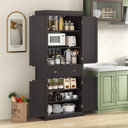 Cupboard Freestanding Kitchen Cabinet w/ Adjustable Shelves-Dark Brown - Set Shop and Smile