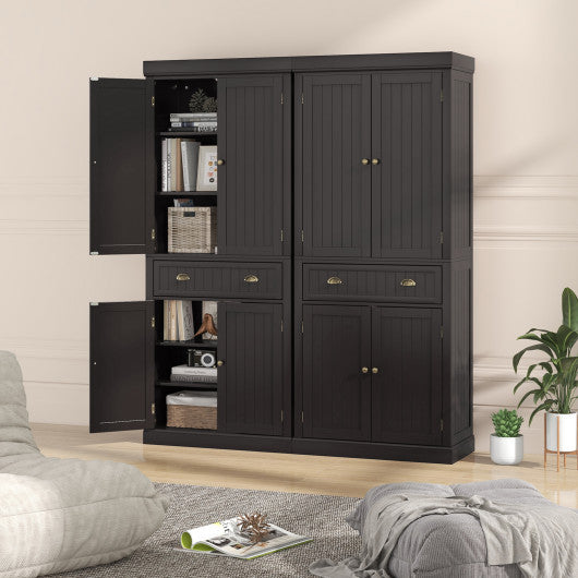 Cupboard Freestanding Kitchen Cabinet w/ Adjustable Shelves-Dark Brown - Set Shop and Smile