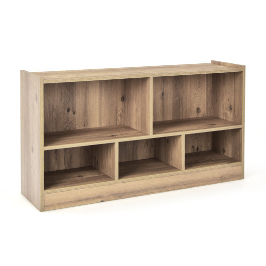 Kids 2-Shelf Bookcase 5-Cube Wood Toy Storage Cabinet Organizer-Natural - Set Shop and Smile