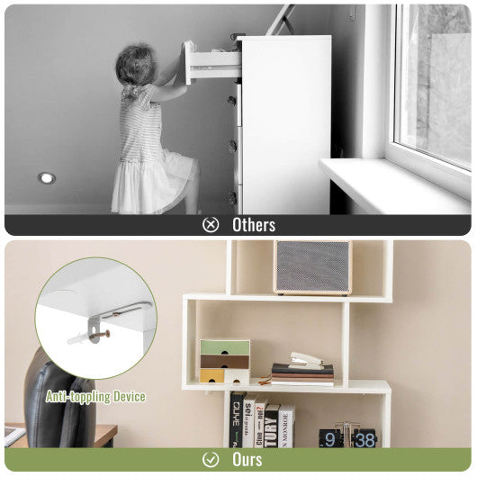 6-Tier S-Shaped Freestanding Bookshelf with Cabinet and Doors-Coffee - Set Shop and Smile