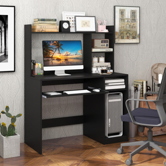 Home Office Computer Desk with Bookcase Keyboard Tray and CPU Stand-Black - Set Shop and Smile
