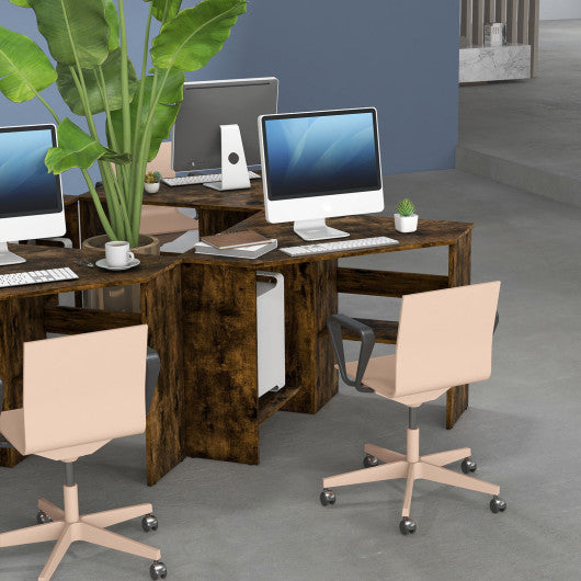 Corner Computer Desk Triangle Writing Workstation with Storage Shelf-Rustic Brown - Set Shop and Smile