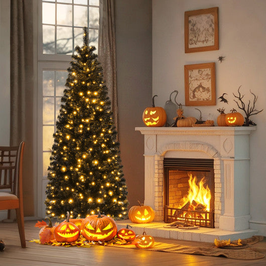 Pre-lit Christmas Halloween Tree with PVC Branch Tips and Warm White Lights-6 ft