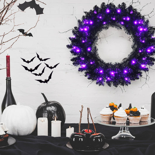 24 Inch Pre-lit Halloween Wreath with 35 Purple LED Lights - Set Shop and Smile
