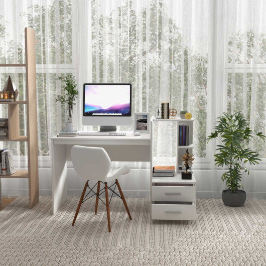 Computer Desk Home Office with Bookshelf and Drawers-White - Set Shop and Smile