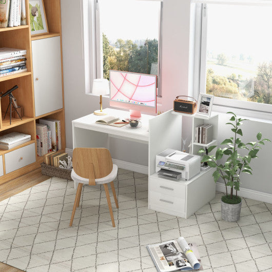 Computer Desk Home Office with Bookshelf and Drawers-White - Set Shop and Smile