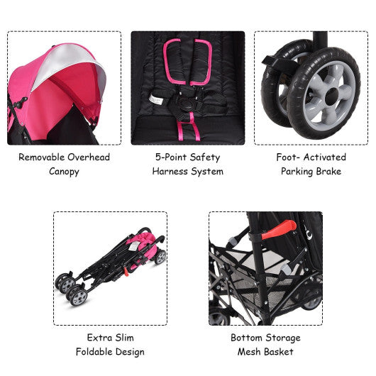 Folding Lightweight Baby Toddler Umbrella Travel Stroller-Pink - Set Shop and Smile