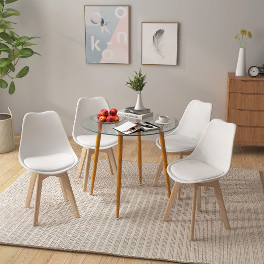 Round Glass Dining Table Leisure Coffee Table with Metal Legs-Natural - Set Shop and Smile