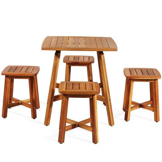 5 Pieces Wood Patio Dining Set with Square Table and 4 Stools - Set Shop and Smile
