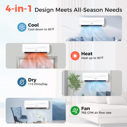 24000 BTU 18.5 SEER2 208-230V Ductless Mini Split Air Conditioner and Heater