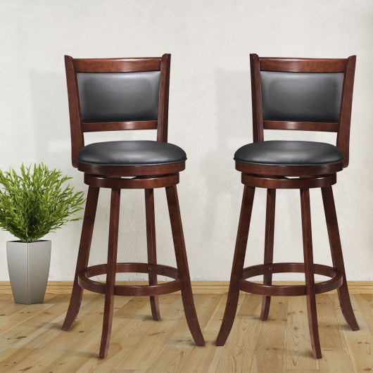 Set of 2 29 Inch Swivel Bar Height Stool Wood Dining Chair Barstool-Black - Set Shop and Smile