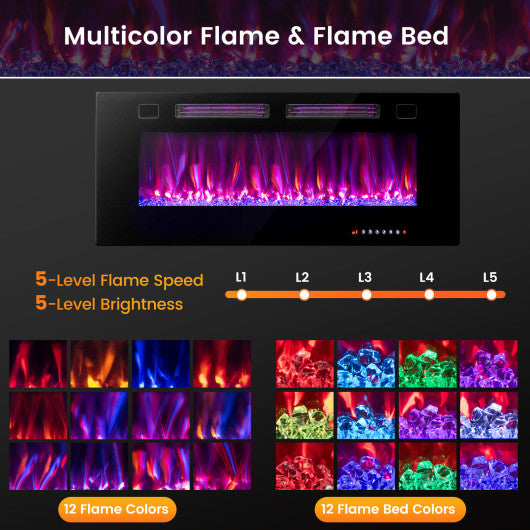 42 Inch Ultra-Thin Electric Fireplace with Decorative Crystals and Smart APP Control-42 inch - Set Shop and Smile