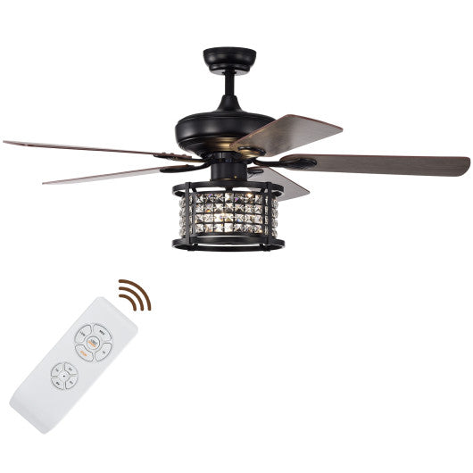 52 Inch 3-Speed Crystal Ceiling Fan Light with Remote Control-Black - Set Shop and Smile