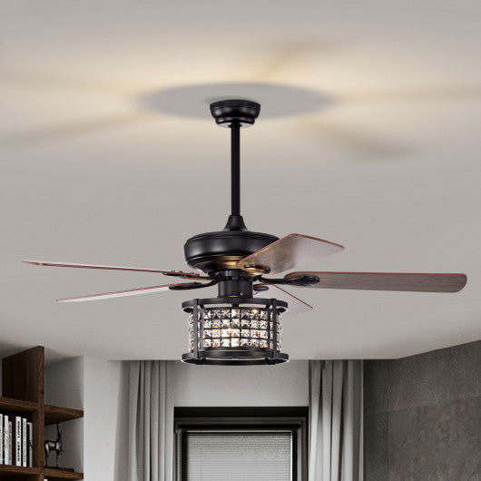 52 Inch 3-Speed Crystal Ceiling Fan Light with Remote Control-Black - Set Shop and Smile