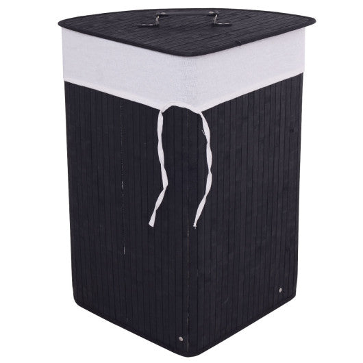 Corner Bamboo Hamper Laundry Basket-Black - Set Shop and Smile