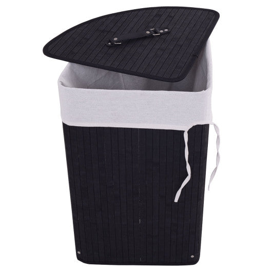 Corner Bamboo Hamper Laundry Basket-Black