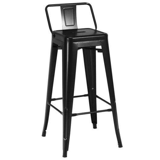 30 Inch Set of 4 Metal Counter Height Barstools with Low Back and Rubber Feet-Black - Set Shop and Smile