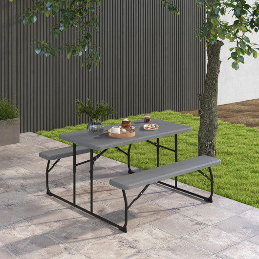 Indoor and Outdoor Folding Picnic Table Bench Set with Wood-like Texture-Gray - Set Shop and Smile