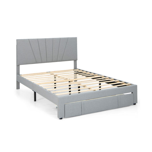 Full/Queen Size Upholstered Bed Frame with Drawer and Adjustable Headboard-Queen Size - Set Shop and Smile