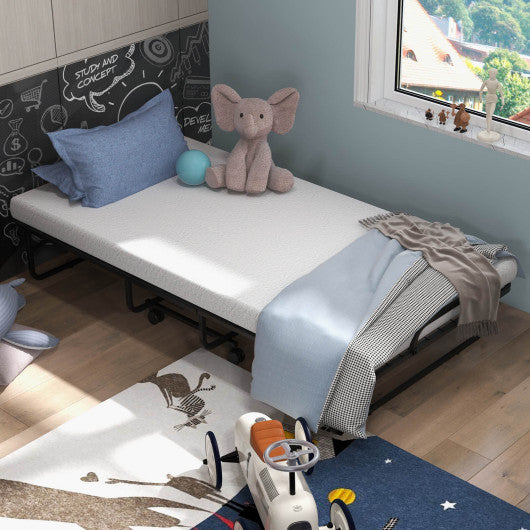 Twin Size Metal Folding Bed with Memory Foam Mattress - Set Shop and Smile