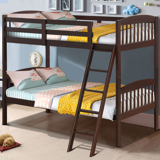 Hardwood Twin Bunk Beds with Individual Kid Bed Ladder-White - Set Shop and Smile
