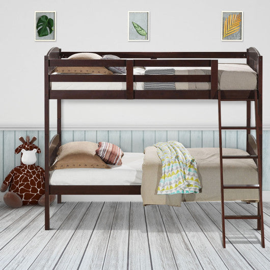 Hardwood Twin Bunk Beds with Individual Kid Bed Ladder-White - Set Shop and Smile