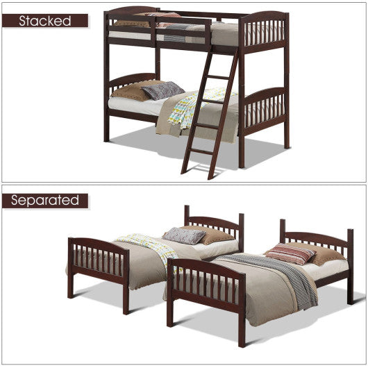 Hardwood Twin Bunk Beds with Individual Kid Bed Ladder-White - Set Shop and Smile