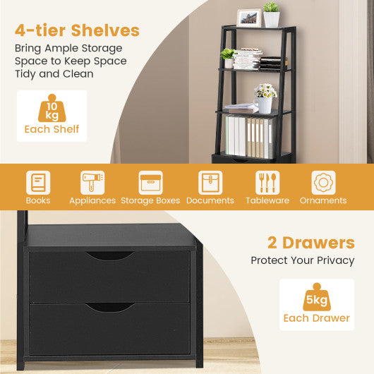 4-Tier Ladder Bookshelf Storage Display with 2 Drawers - Set Shop and Smile
