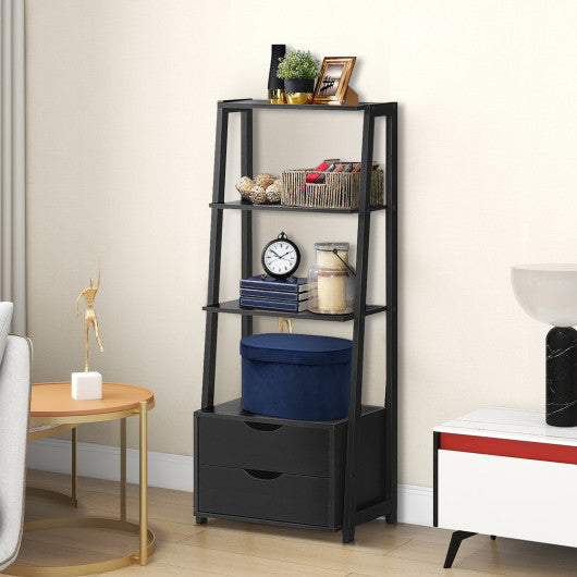 4-Tier Ladder Bookshelf Storage Display with 2 Drawers - Set Shop and Smile
